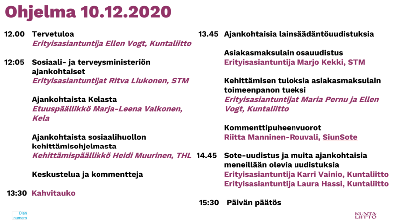 Toimeentulotuen ja aikuissosiaalityön kuntaverkosto 10.12.2020, ohjelma
