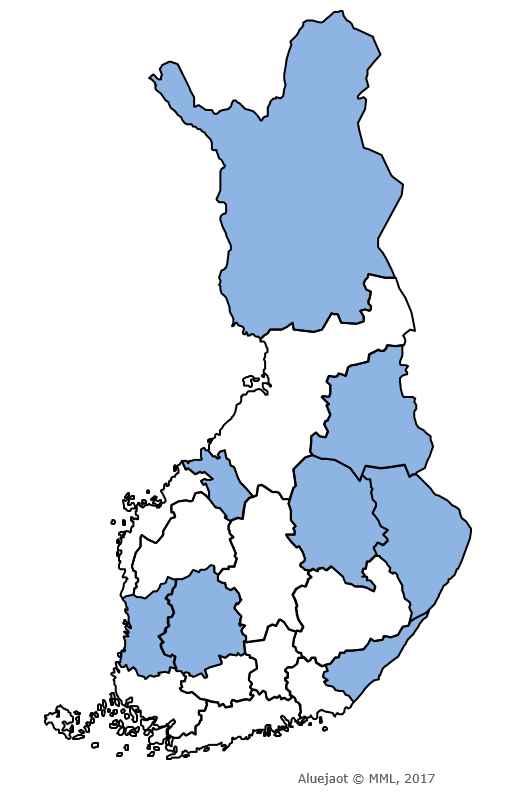 AKE-projektin pilottimaakunnat kartalla