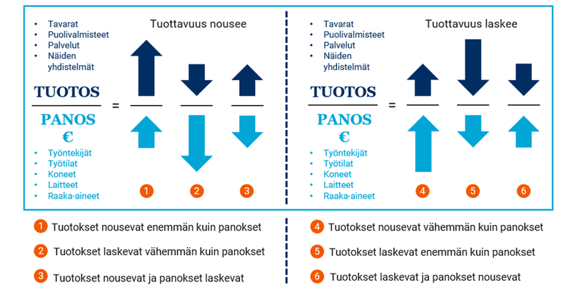 Miten tuottavuus nousee ja laskee