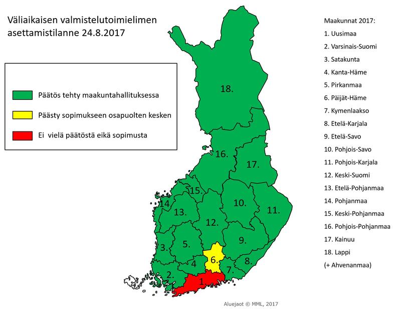 Väliaikaisen valmistelutoimielimen valmistelun tilanne elokuu 2017